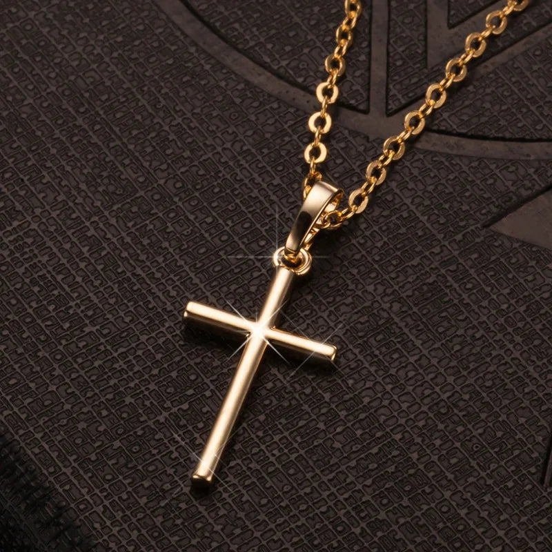 Fashion Simple Alloy Cross Necklace Gold Color Crystal Jesus Cross Pendant Necklace for Men Women Couple Jewelry Gift Wholesale
