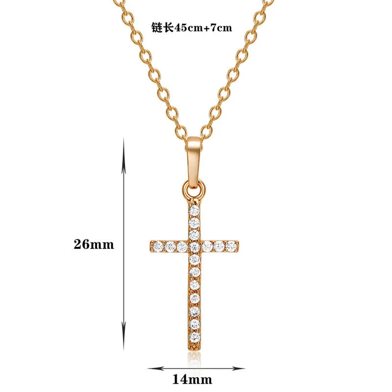 Fashion Simple Alloy Cross Necklace Gold Color Crystal Jesus Cross Pendant Necklace for Men Women Couple Jewelry Gift Wholesale
