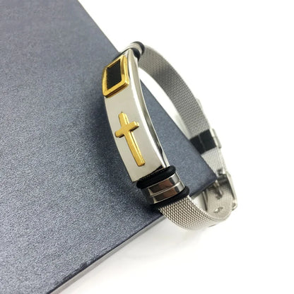 Cross Stainles Steel Mesh Belt Bracelet Fashion Men'S Wrist Bracelets on Hand Classic Bracelet Adjustable Jewelry 2021 Jewelry