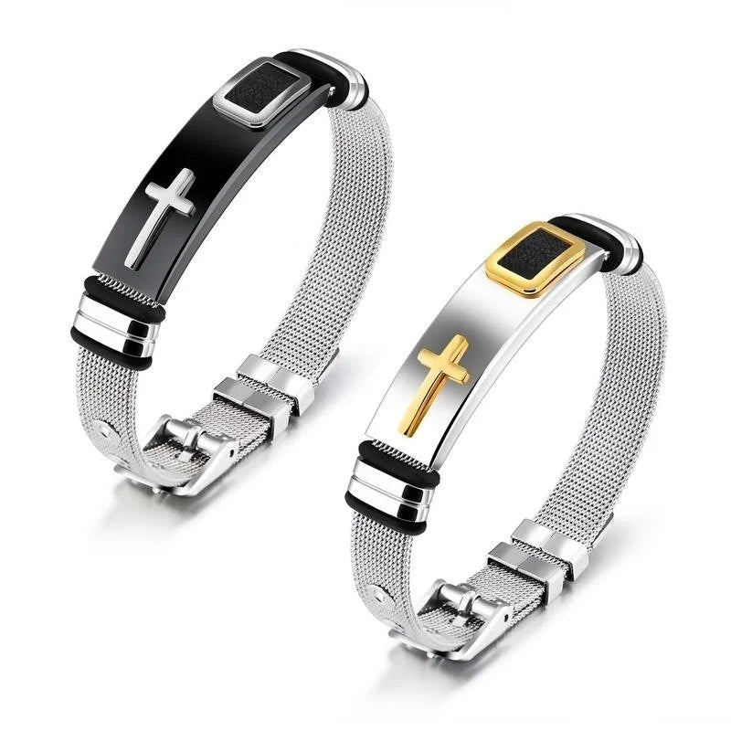 Cross Stainles Steel Mesh Belt Bracelet Fashion Men'S Wrist Bracelets on Hand Classic Bracelet Adjustable Jewelry 2021 Jewelry