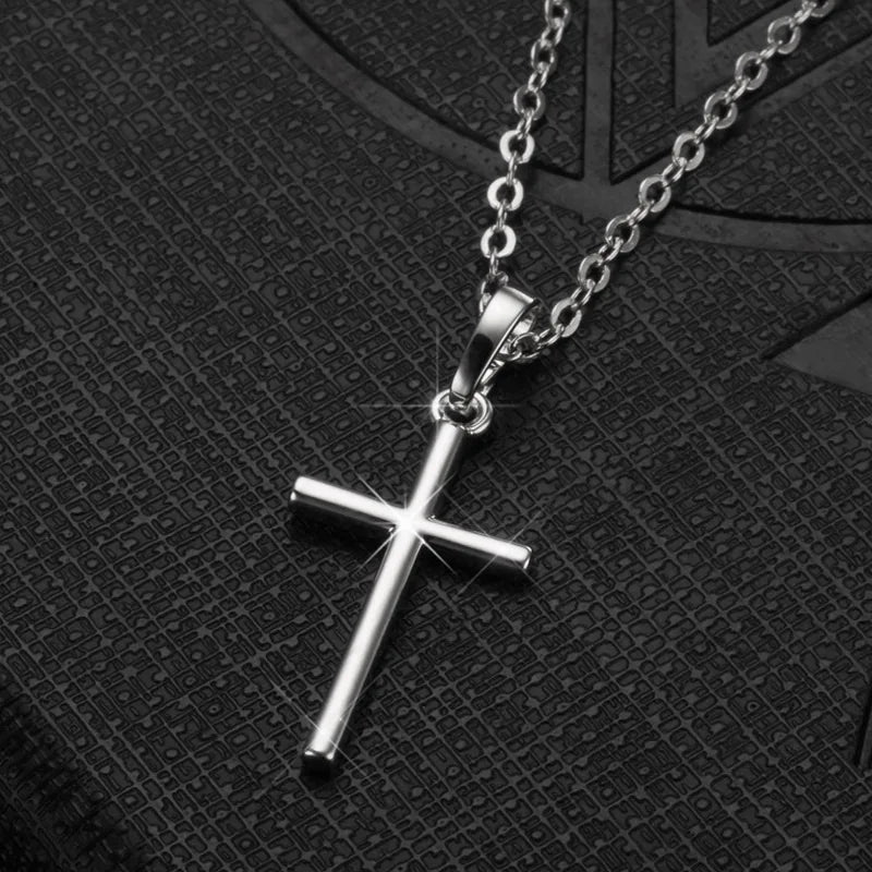 Fashion Simple Alloy Cross Necklace Gold Color Crystal Jesus Cross Pendant Necklace for Men Women Couple Jewelry Gift Wholesale