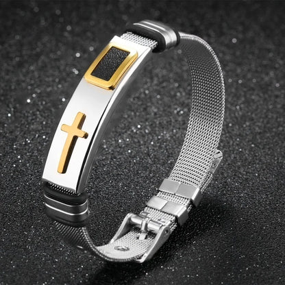 Cross Stainles Steel Mesh Belt Bracelet Fashion Men'S Wrist Bracelets on Hand Classic Bracelet Adjustable Jewelry 2021 Jewelry