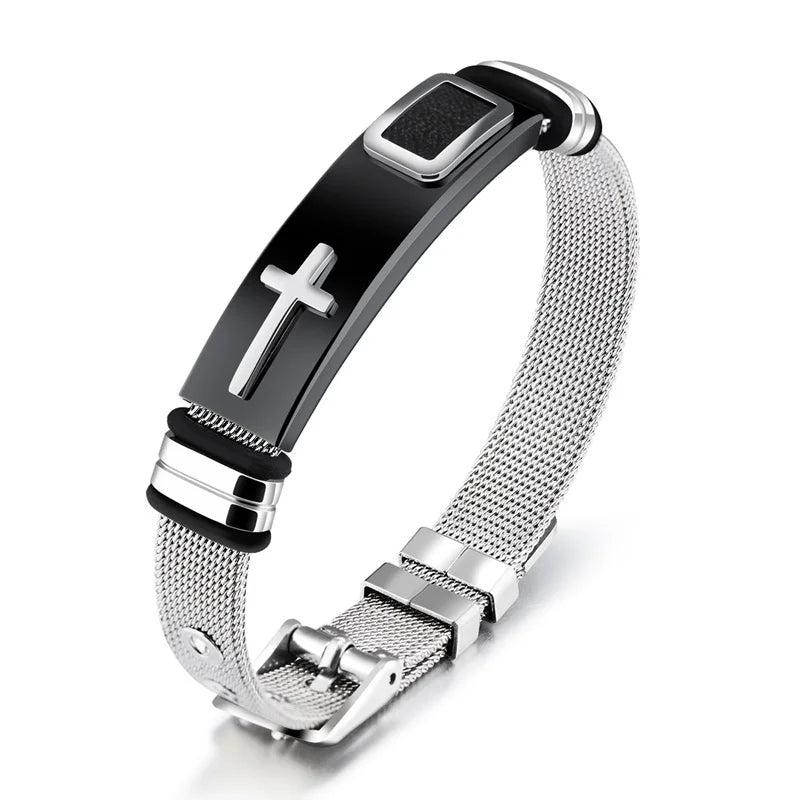 Cross Stainles Steel Mesh Belt Bracelet Fashion Men'S Wrist Bracelets on Hand Classic Bracelet Adjustable Jewelry 2021 Jewelry