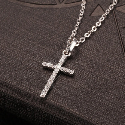Fashion Simple Alloy Cross Necklace Gold Color Crystal Jesus Cross Pendant Necklace for Men Women Couple Jewelry Gift Wholesale