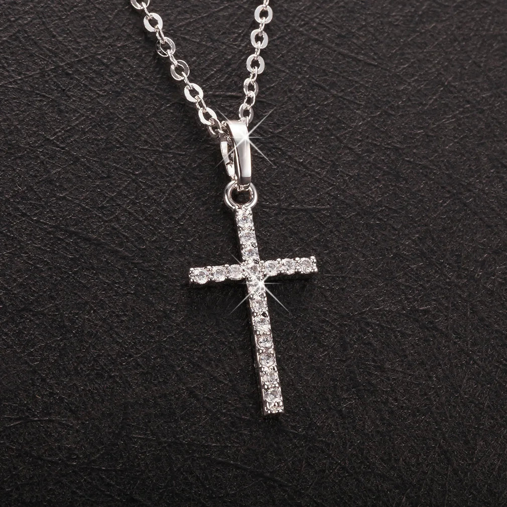 Fashion Simple Alloy Cross Necklace Gold Color Crystal Jesus Cross Pendant Necklace for Men Women Couple Jewelry Gift Wholesale